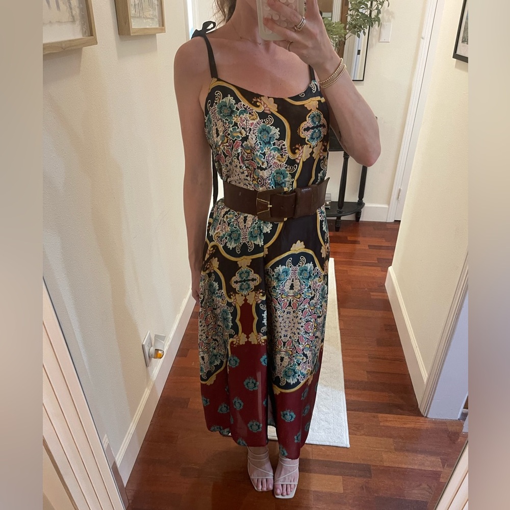 Zara Printed Satin Midi Dress | Size Medium